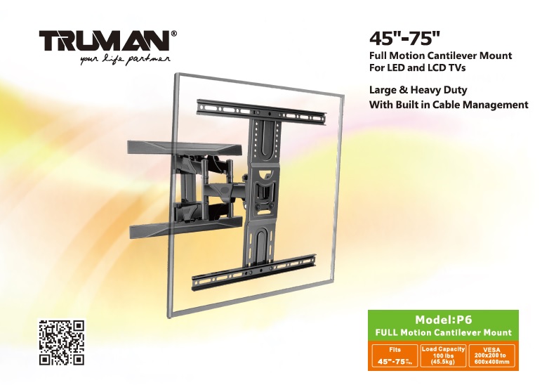 Truman - TV Wall Mount P6 Movable 45-75 inch - Black